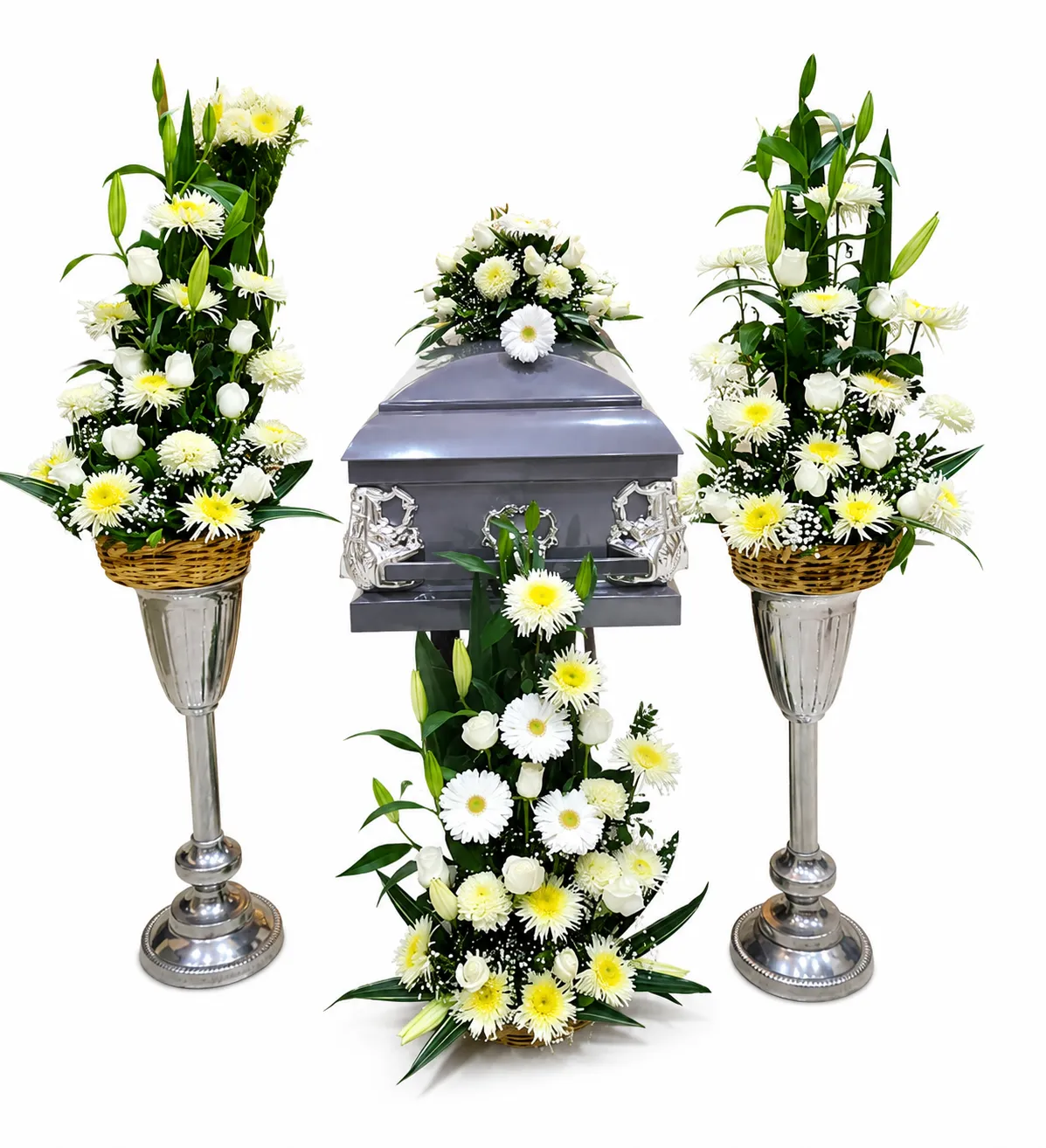 Paquete fúnebre completo con arreglos en cascada – DA'Flores