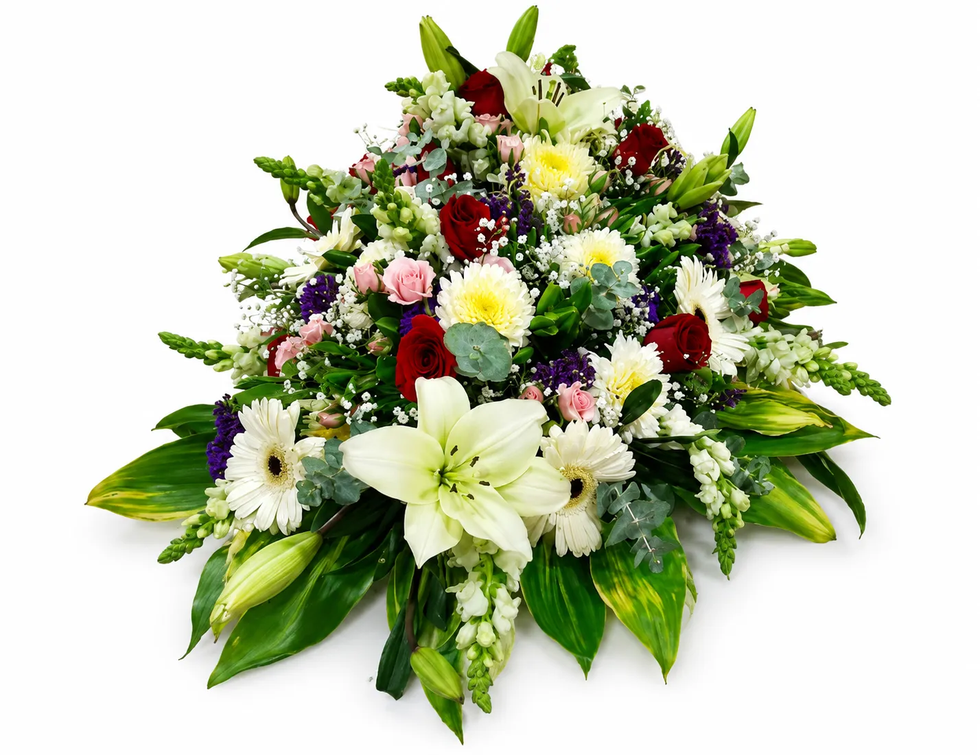 Cubre ataúd mediano con lirios y rosas – DA'Flores